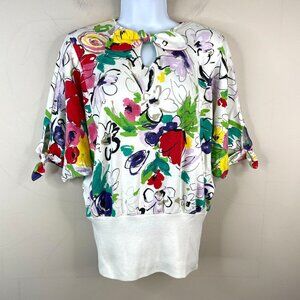 Vintage 90s Womens Art To Wear Bright Floral Knit Top Size M Twee Colorful Wild